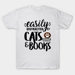 Easily Distracted by Cat & Books For Males T-Shirt